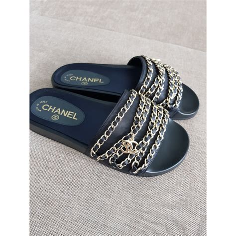 black chanel chain slides|chanel quilted wedges.